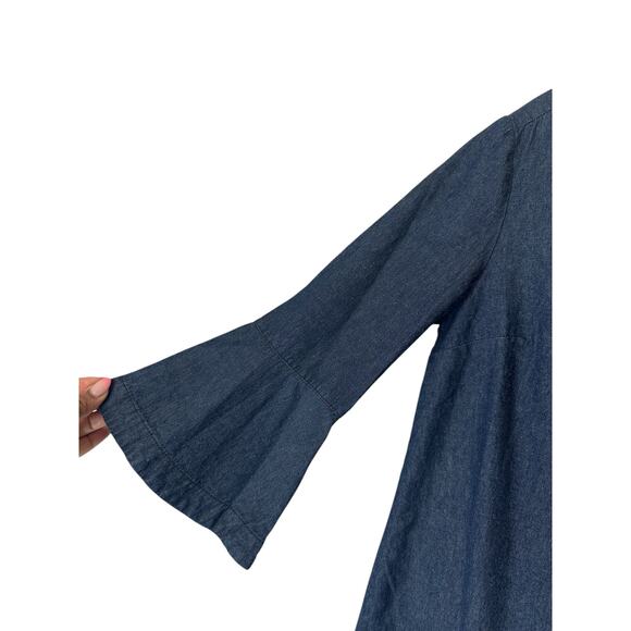 Draper James Dress Bell Sleeve Button Front Denim Chambray Ruffle Shift Size 6 - Picture 7 of 12